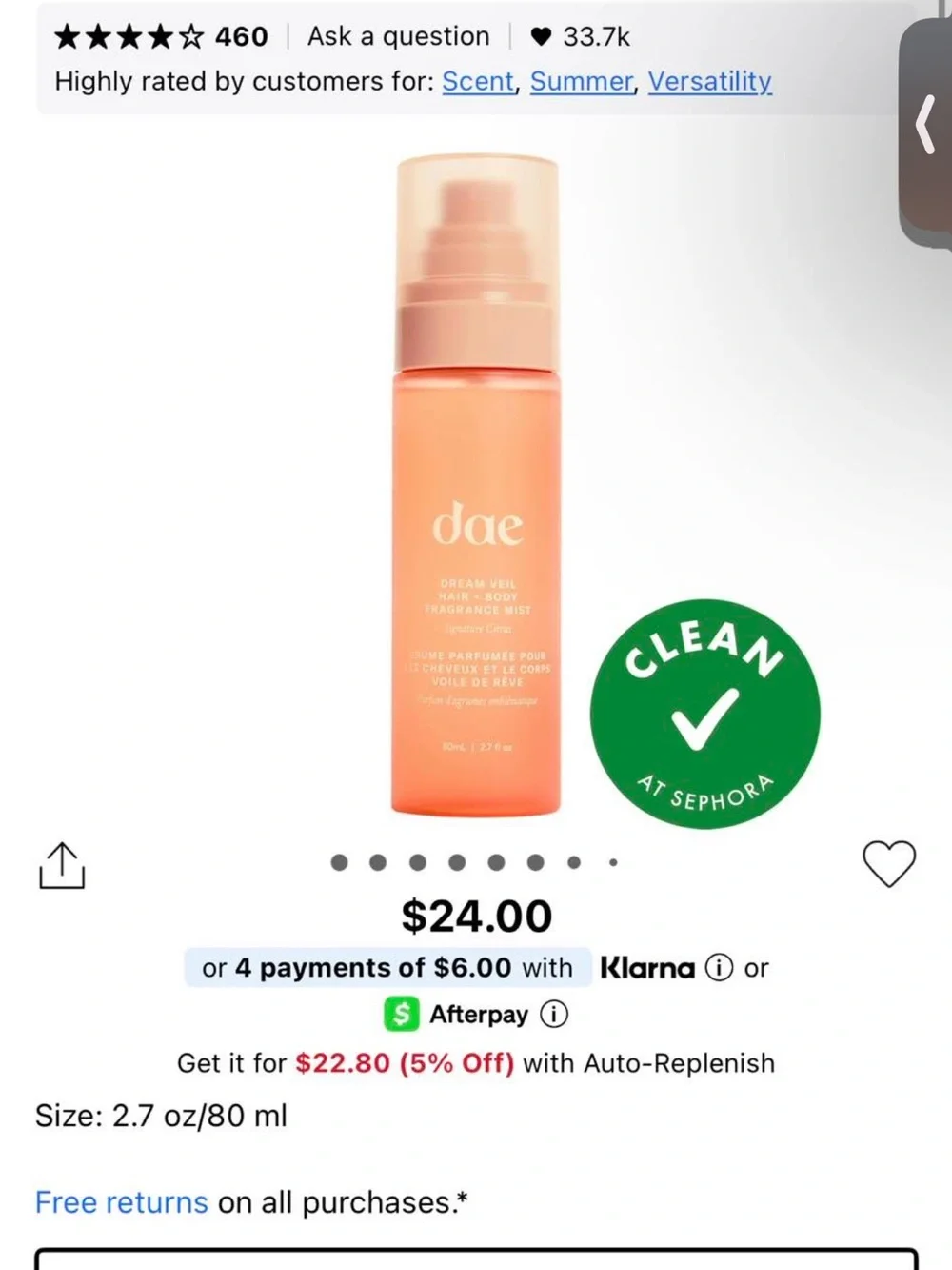 Dae Dream Veil Hair & Body Fragrance Mist in Signature Citrus